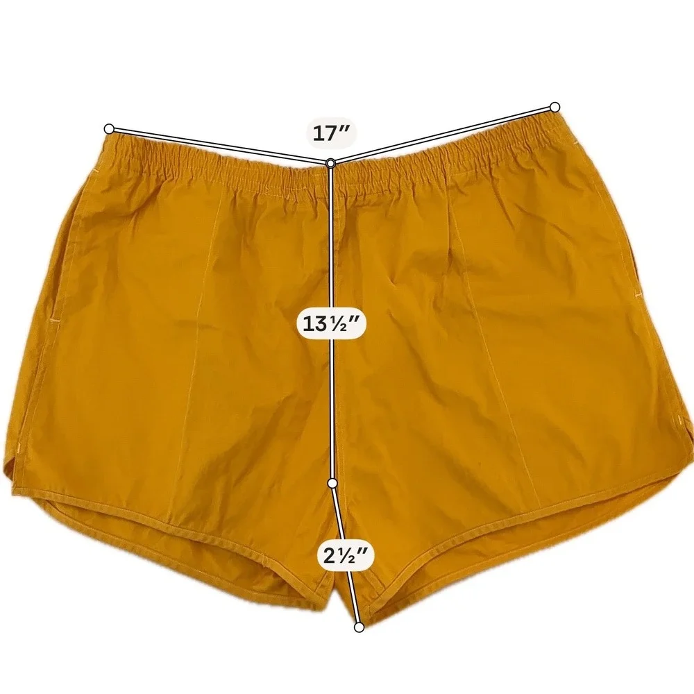 80s Guys Swim Trunks Men M Yellow Solid Mesh Lined Athletic Summer Beachwear